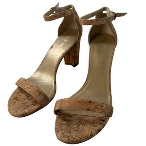 Stuart Weitzman Cork Natural Ankle Strap Block Heel Sandals Tan $398 Size 10